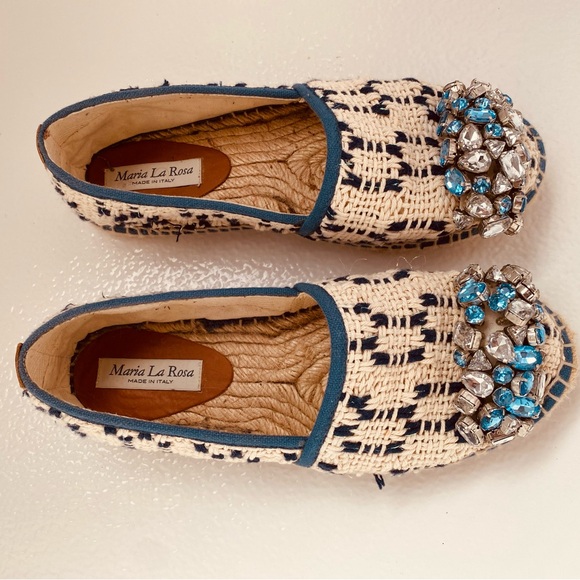 Maria La Rosa Made In Italy Espadrilles Size 38 (US size 7,5 )Jeweled Toe - Picture 2 of 3